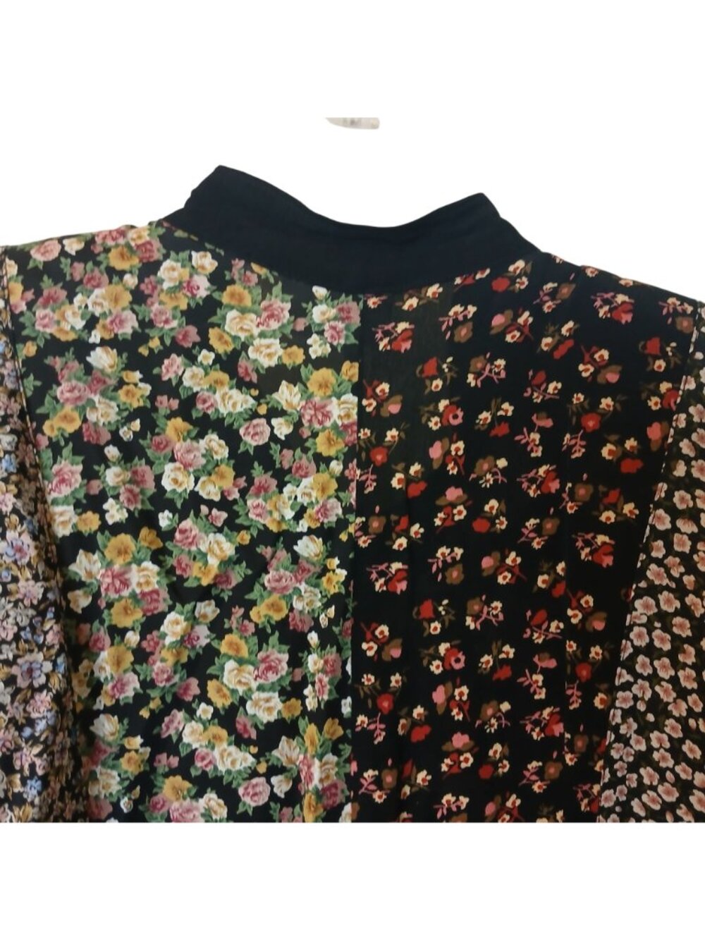 Zoe Patchwork Dress Large Button Maxi Dress Black Multicolor Rayon VTG #L70 - Picture 8 of 12